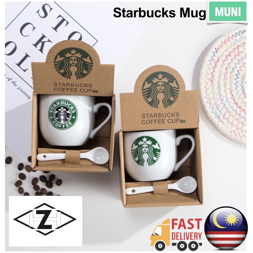 Starbucks Cup With Tea Spoon Starbucks Mug Cawan Starbucks Coffee Cup Cawan Kopi Corporate Gift Water Mug Ceramic Mug