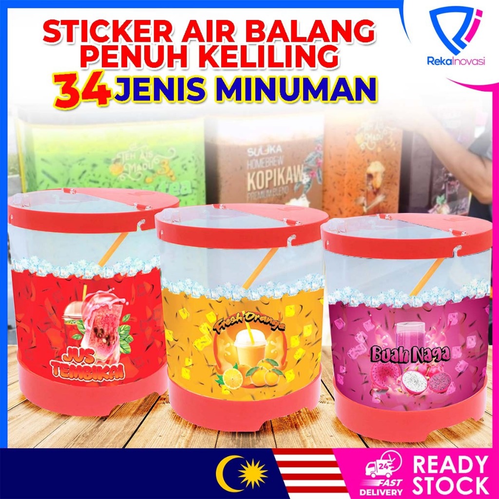 STICKER AIR BALANG PENUH 34 JENIS MINUMAN BAZAR RAMADAN PASAR MALAM