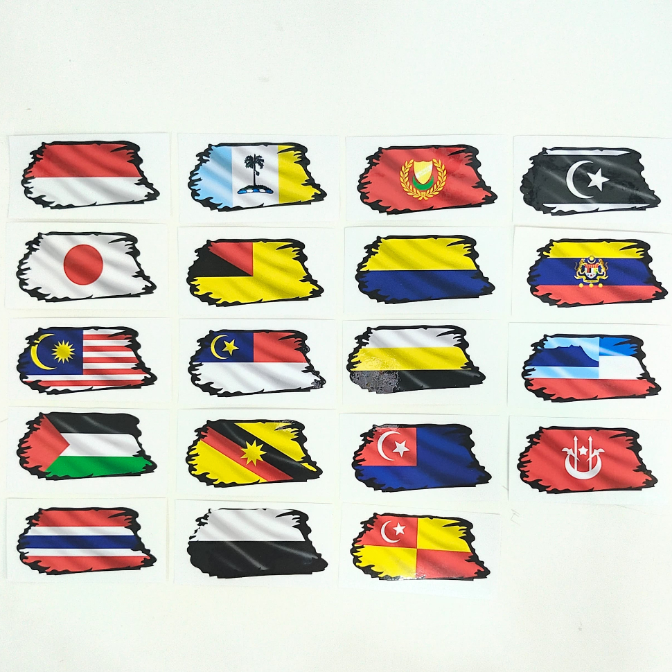 STICKER FLAG BENDERA MALAYSIA PALESTINE JAPAN THAILAND INDONESIA SABAH KELANTAN SELANGOR JOHOR PERLIS KEDAH PERAK PAHANG