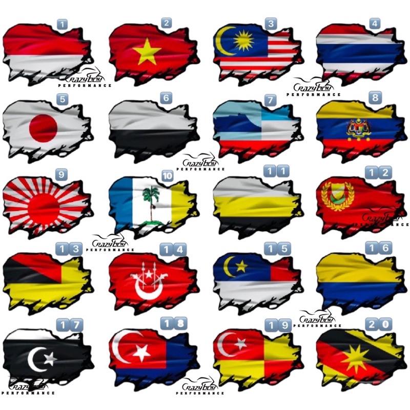 STICKER MOTOR FLAG BENDERA NEGERI VIETNAM MALAYSIA SELANGOR PERAK SARAWAK JOHOR PENANG MELAKA THAILAND TERENGGANU KEDAH