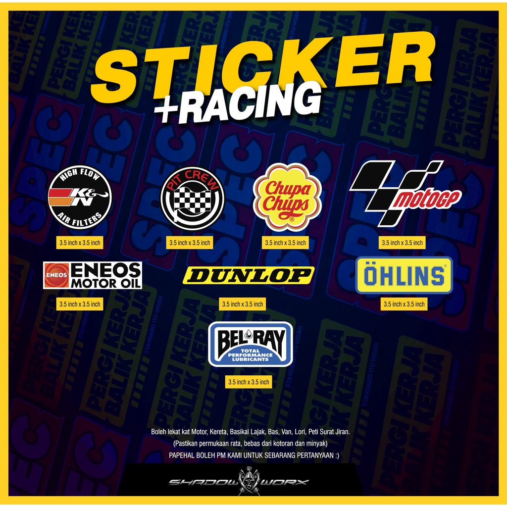 STICKER MOTOR RACING MOTOGP / K&N / PIT CREW / OHLINS / BBELRAY / CHUPA CHUPS / DUNLOPS