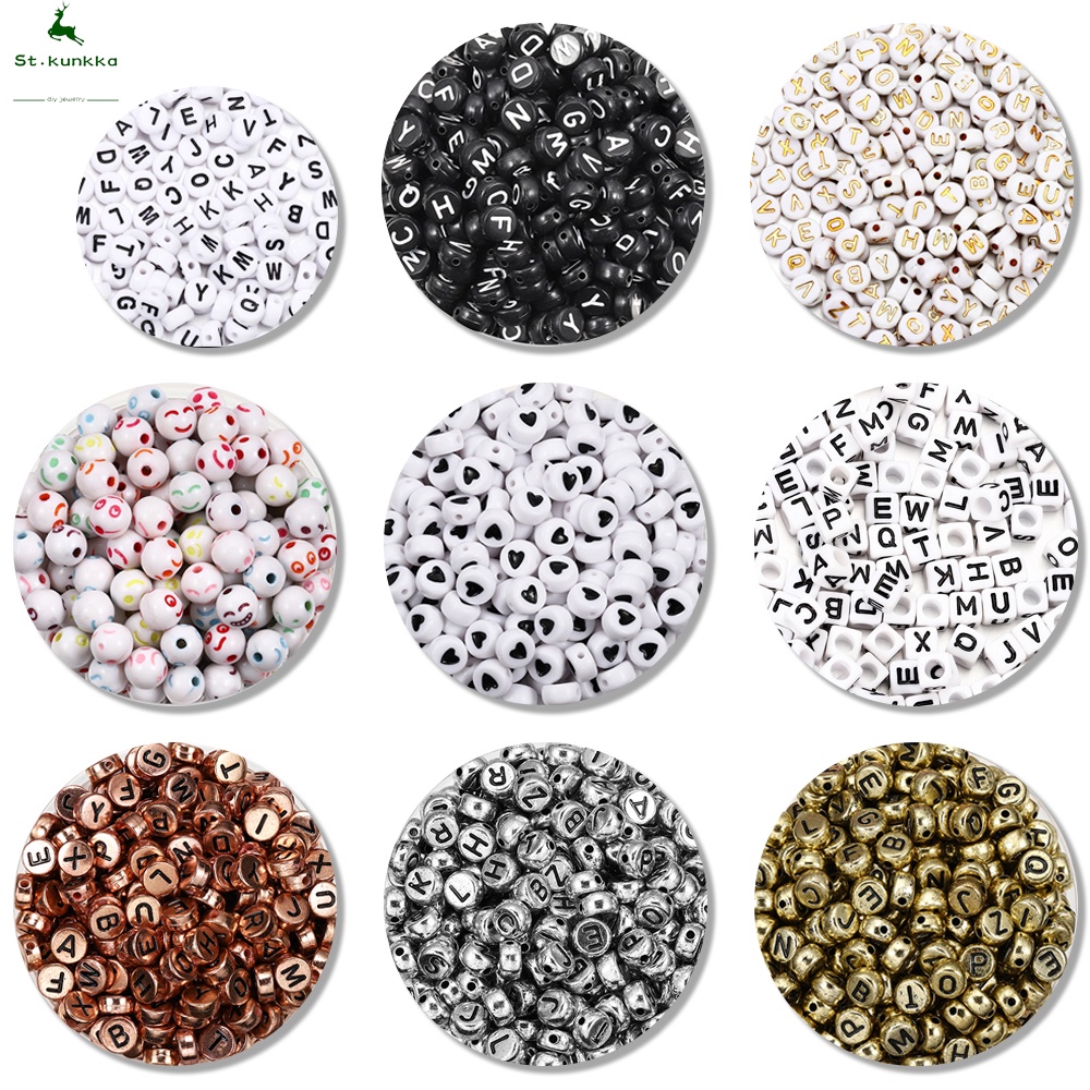 St.kunkka 100-120pcs Mixed English Letter Acrylic Beads, Flat Heart Alphabet Number Beads for Charms Bracelet Necklace For Jewelry Making DIY