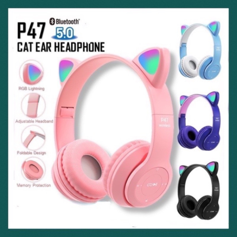 Stock In Malaysia cat ear headphone wireless headphone bluetooth LED cute Headset headphone with mic wireless gaming