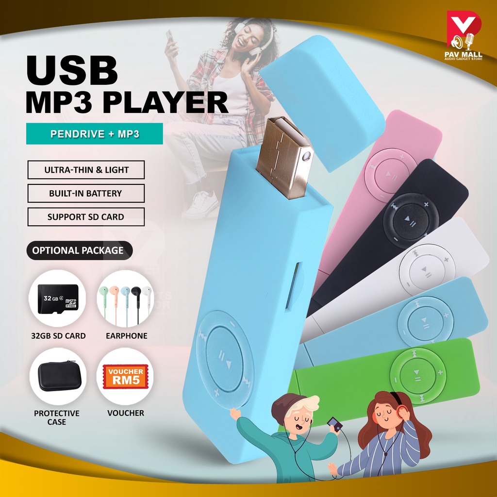 Student Mini MP3 Music Player | Portable Mp3 USB | Media Player Audio Walkman Gadget Earphone MicroSD Macaron Colour 随身听