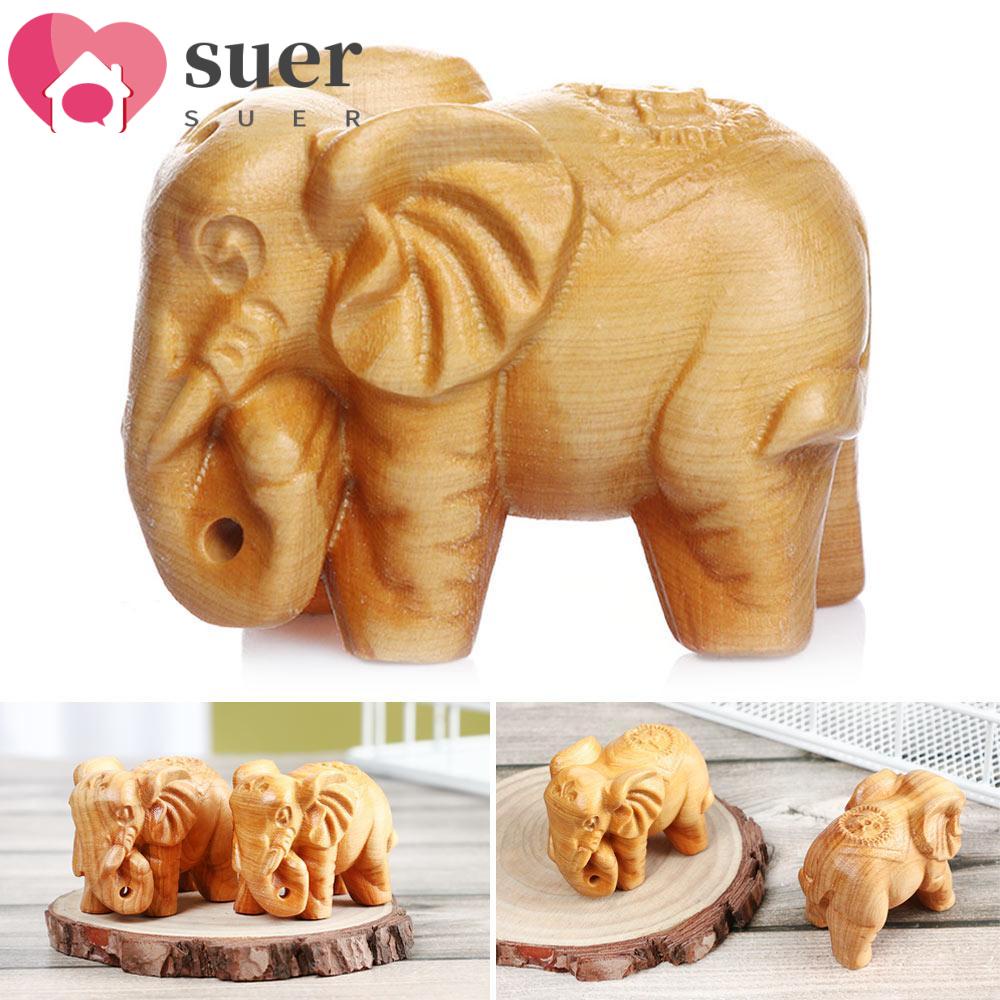 SUER Arborvitae Mini Animals Statue Carved Lucky Charm Wood Elephant Figurines Gift Micro Landscape Home Decorations Wooden Craft Car Ornament Chakra Healing/Multicolor