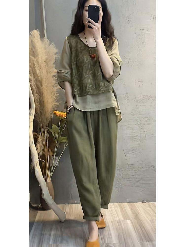 Summer Brand 2023 New Silk Fashion Women clothes European Goods Big Brand High end Early Autumn Two-piece Suit