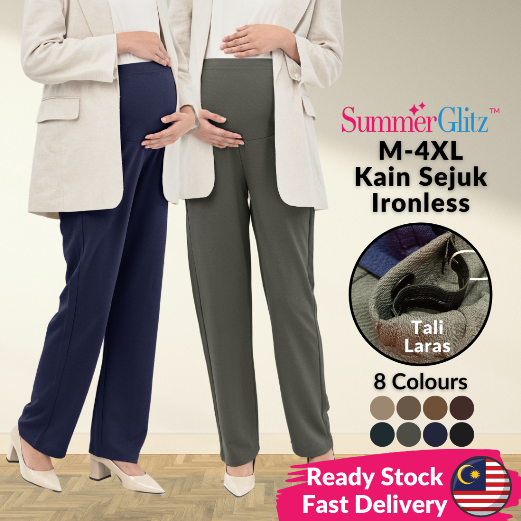 SummerGlitz Maternity Stretchable Straight Cut Pants | Seluar Mengandung Muslimah Panjang Poket