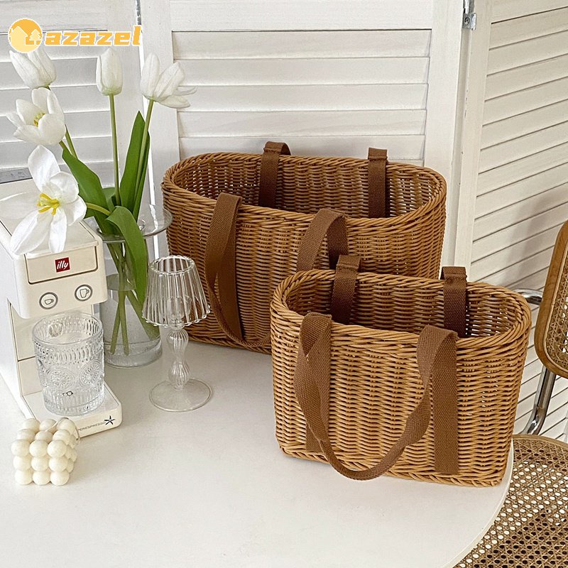 Sundries Basket with Handle Handmade Rattan Picnic Basket Multifunctional Home Storage