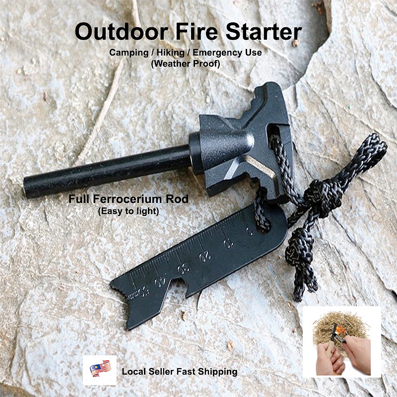 Survival Outdoor Fire Starter Ferrocerium Rod Magnesium Flint Stone Camping Hiking Picnic Emergency Fire Rescue Batu Api