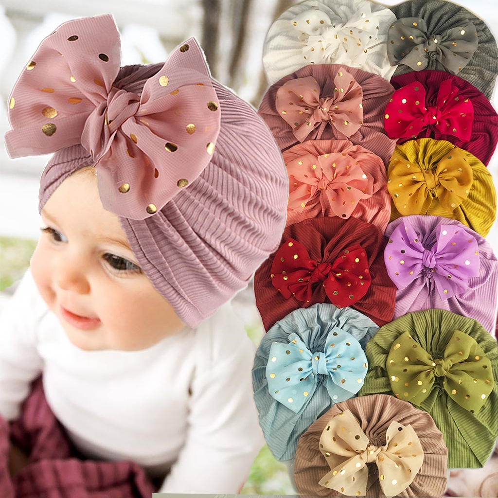 SWEETBERRY BABY Baby Floral Solid Turban Beanie Bowknot Headband Baby Headband Toddler Baby Girl Knot Headbands