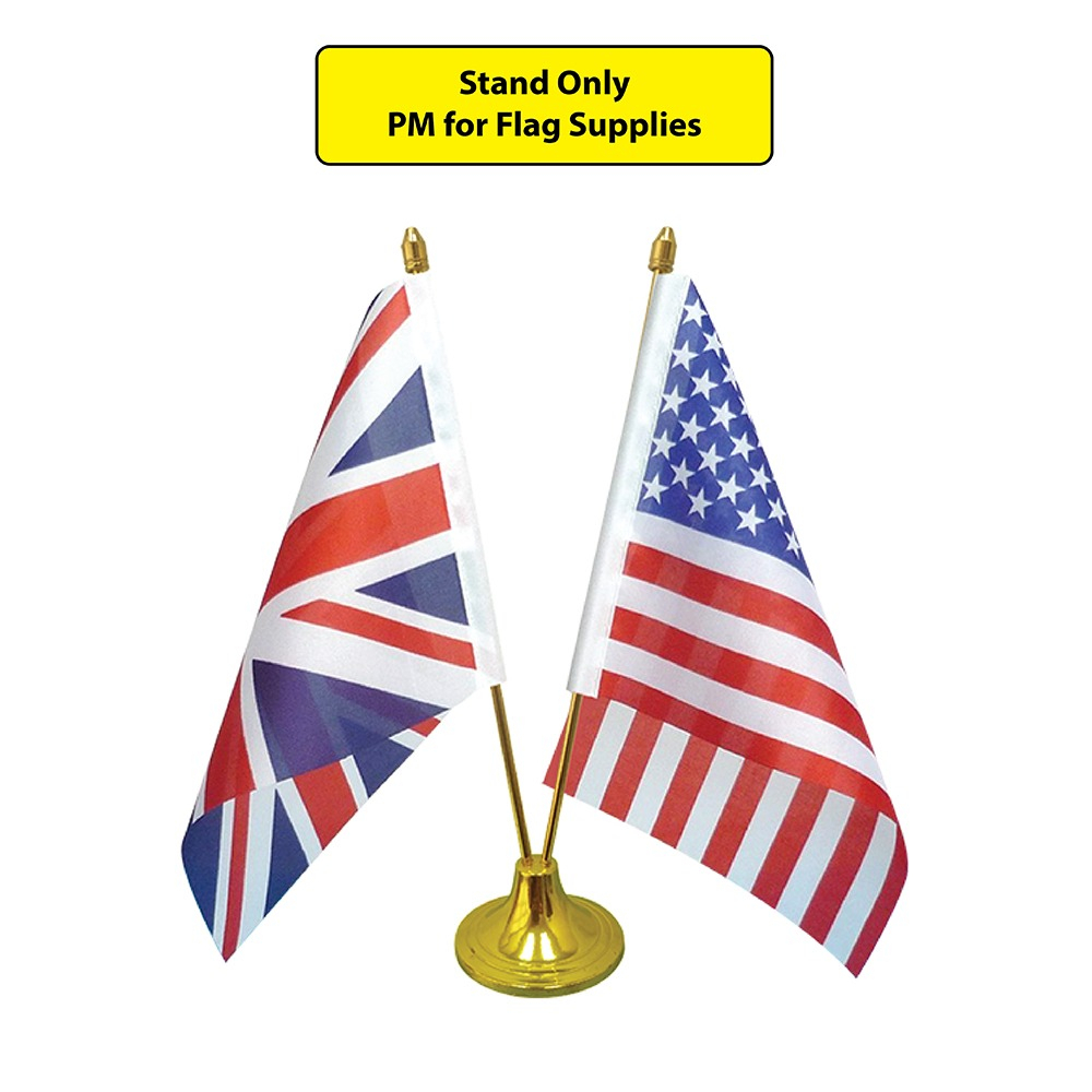 Table Flag Stand Mini (Double) V Shape Golden Round Base