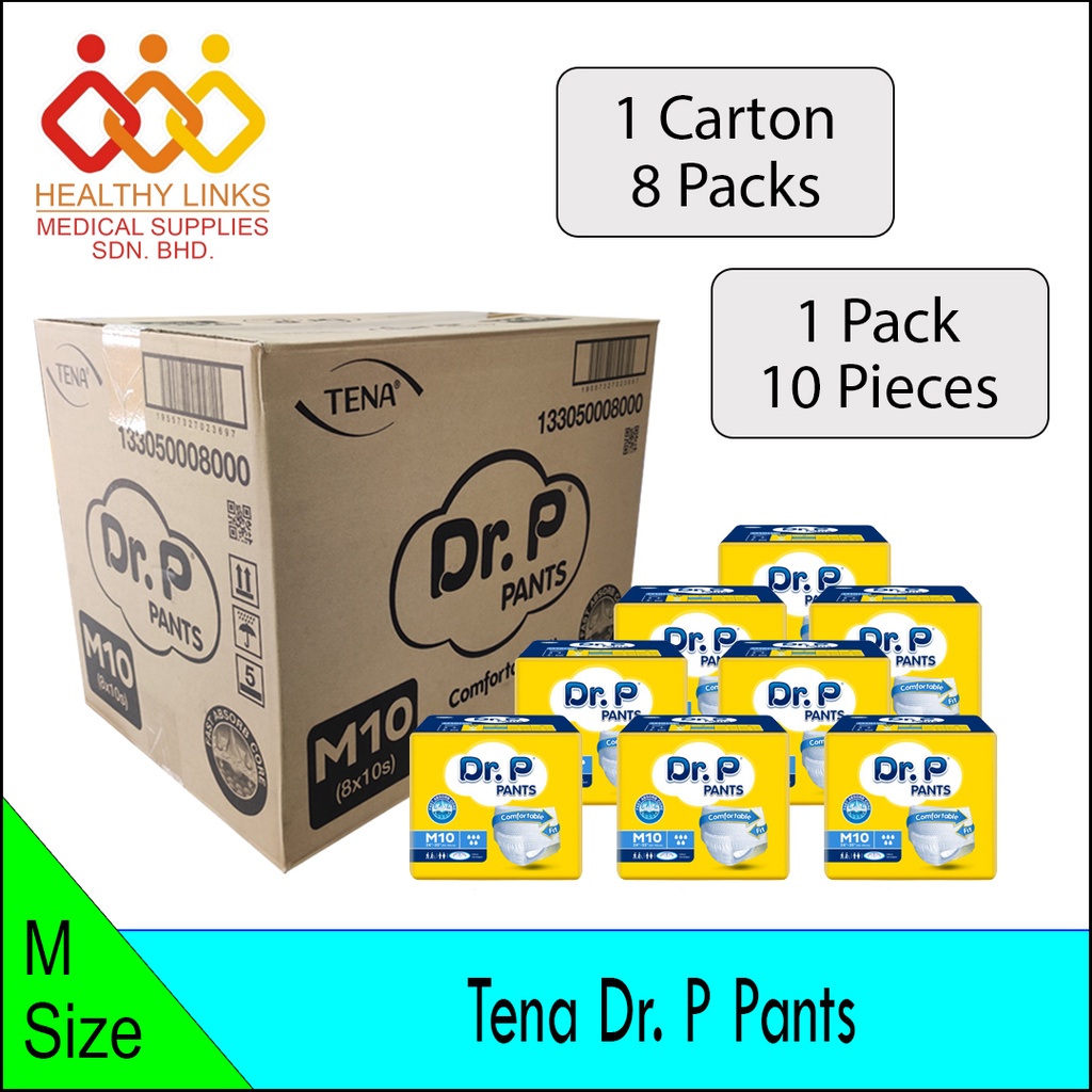 Tena Dr. P Pants (1 Carton 8 Packs) - Size M (10x8) / L (9x8) / XL (8x8)