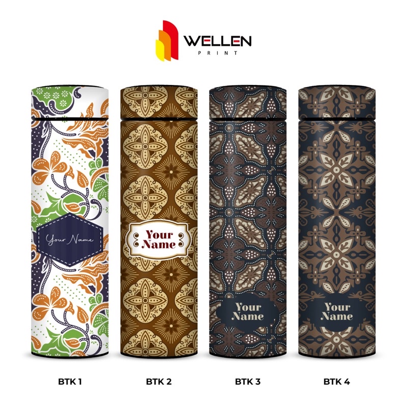 TERMOS Wellen Print - Tumbler Sakura Print UV Indonesian Batik Motif/Print Souvenir Thermos Drinking Bottle Custom Name