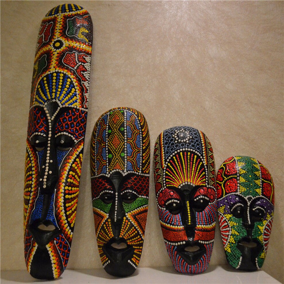 Thai Wooden Mask Wall Hanging Solid Wood Carving Painted Facebook Wall Decoration Bar Home Decorations African Totem Mask Crafts