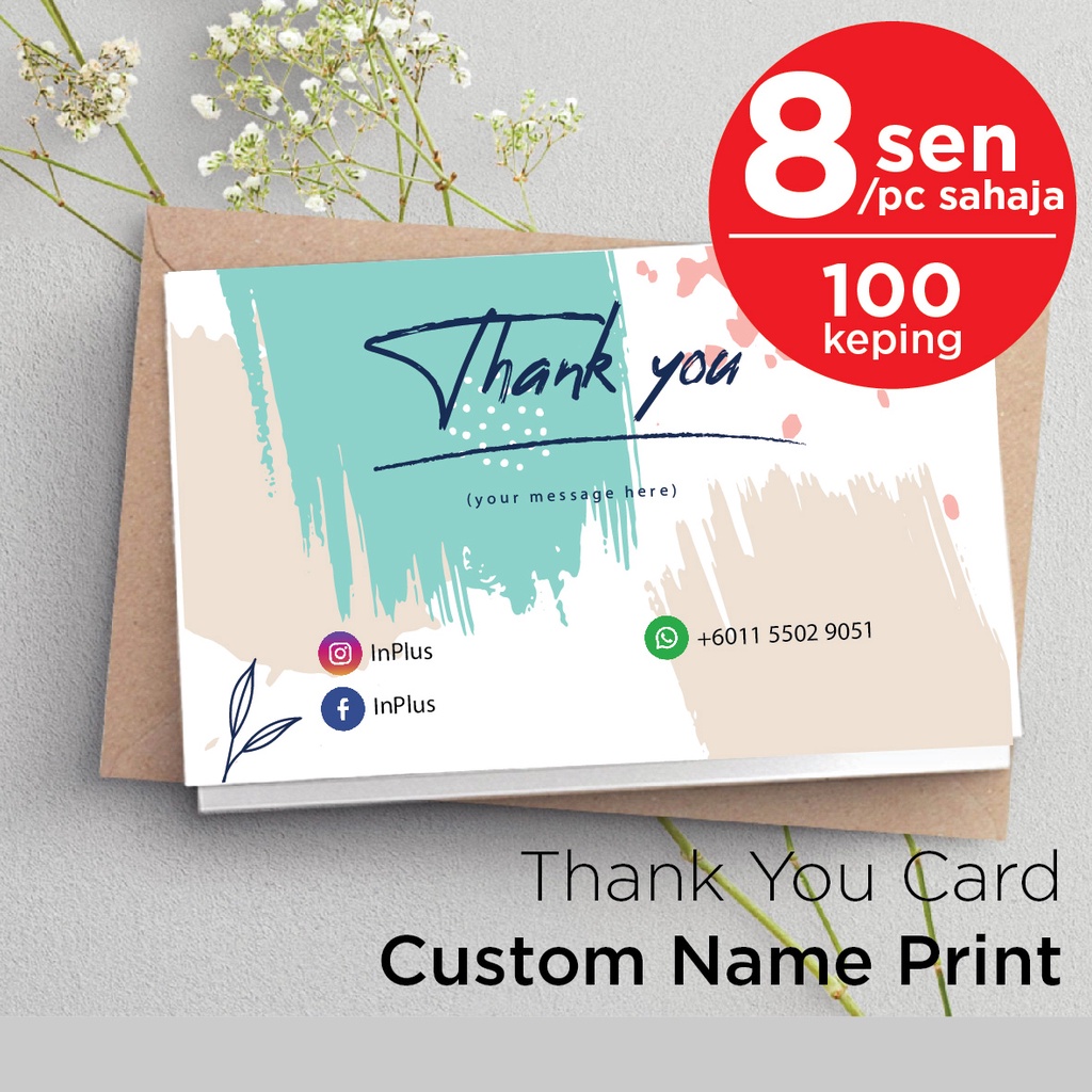 Thank You Card 100pcs 89mm x 54m Business card/ Personal Name Card/ Custom Card/ Kad Terima Kasih/ reward card/ 260g