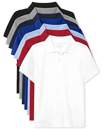 The Children's Place Boys' Short Sleeve Pique Polo, Red/Nautico/White/Brooke/Blue/Black/Hgray 7-Pack, Medium