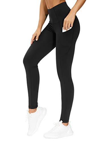 THE GYM PEOPLE Thick High Waist Yoga Pants with Pockets, Tummy Control Workout Running Yoga Leggings for Women (X-Large, Black  )