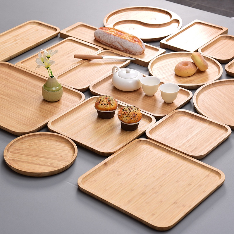 Thicken Bamboo Serving Food Tray Tea Tray Wooden Tray Zen Decoration Japanese Style Tray Fruit Platters Dinner Plate木质托盘