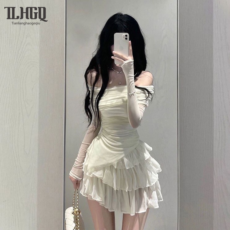 Tian-lianghaogeqiu Slim fit summer dress for women with one shoulder hot girl pure lust style