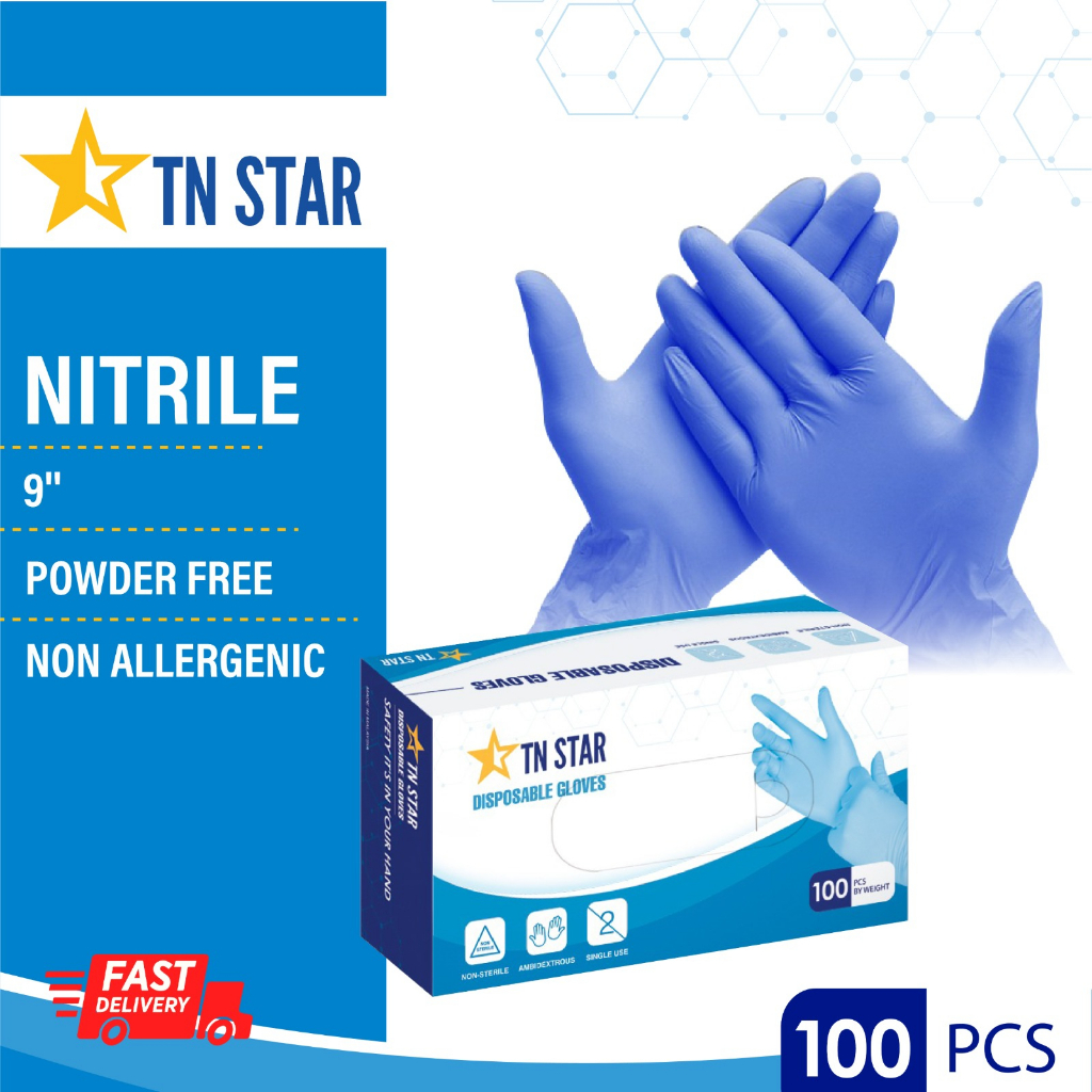 TNSTAR Nitrile Disposable Gloves Powder Free 50/100pcs-Blue (READY STOCK)