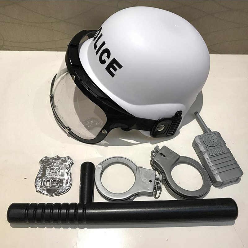 Topi Polis Budak Police Kids Helmet Cosplay Pistol Car Tent Storage Box Toy For Children Role Play Polis Keledar Kanak