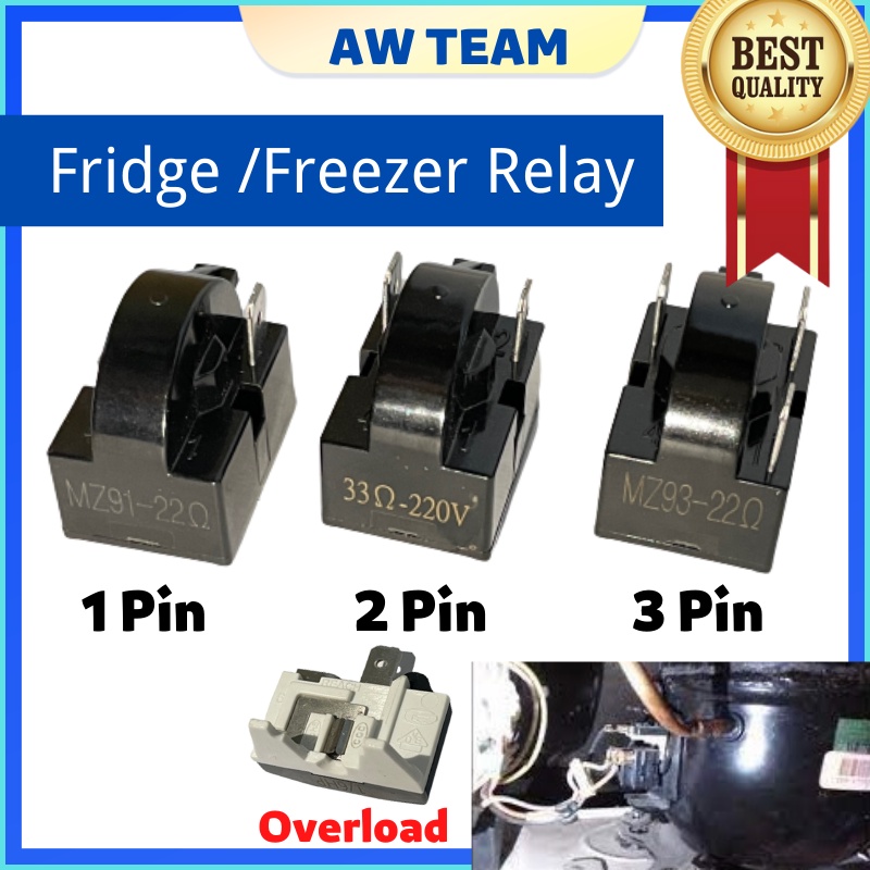 [ Top Quality ] Fridge Relay Overload PTC Starter Refrigerator Freezer Peti Ais Sejuk Minibar Compressor 1Pin 2Pin 3Pin