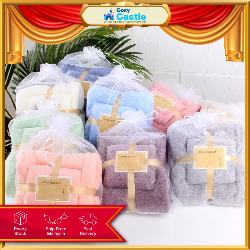 Towel 2in1 Luxury Super Large Towel Set High Absorbent Soft Bath Towel + Face Towels Tuala 2 In 1 毛巾2件套