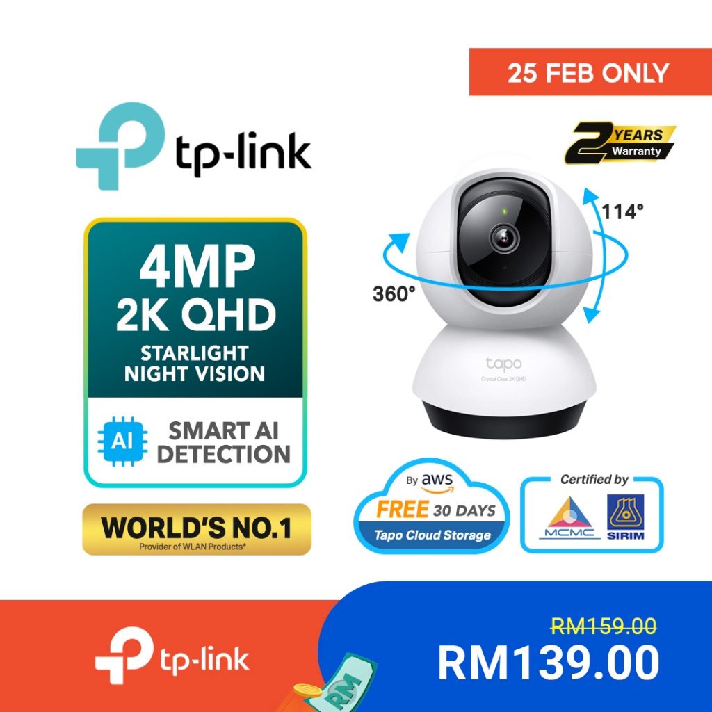 TP-Link Tapo C220 4MP/2K Pan/Tilt AI CCTV WIFI & Wireless IP Camera with Smart AI Detection & Notifications