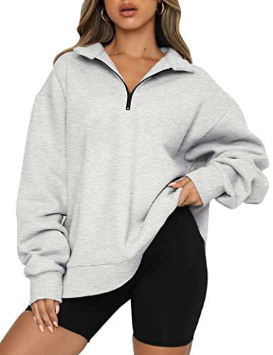 Trendy Queen Womens Hoodies Oversized Half Zip Pullover Sweatshirts Long Sleeve Shirts Tops Y2k Fall Sweaters Clothes 2023 Outfits Grey