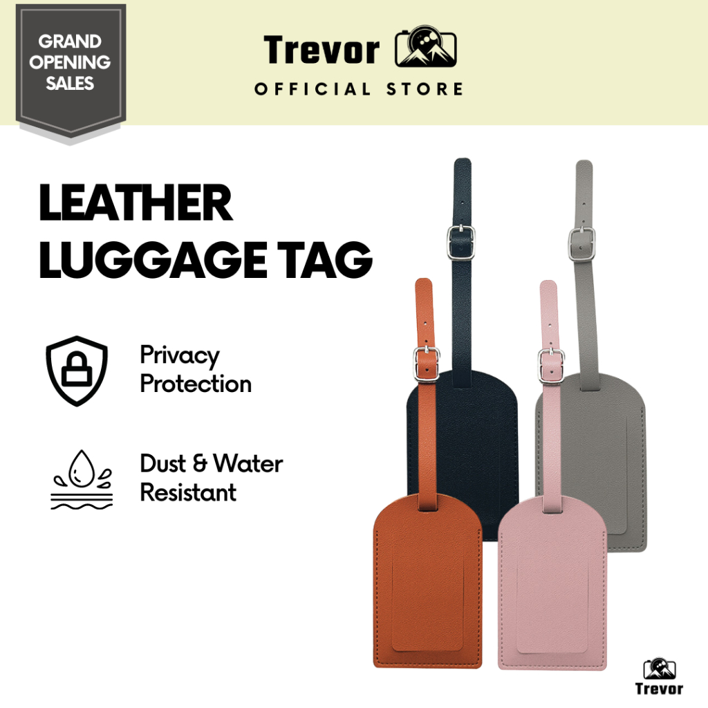 TREVOR Leather Luggage Tag - Premium Waterproof Travel Suitcase Baggage Label Beg Name Card 行李箱牌