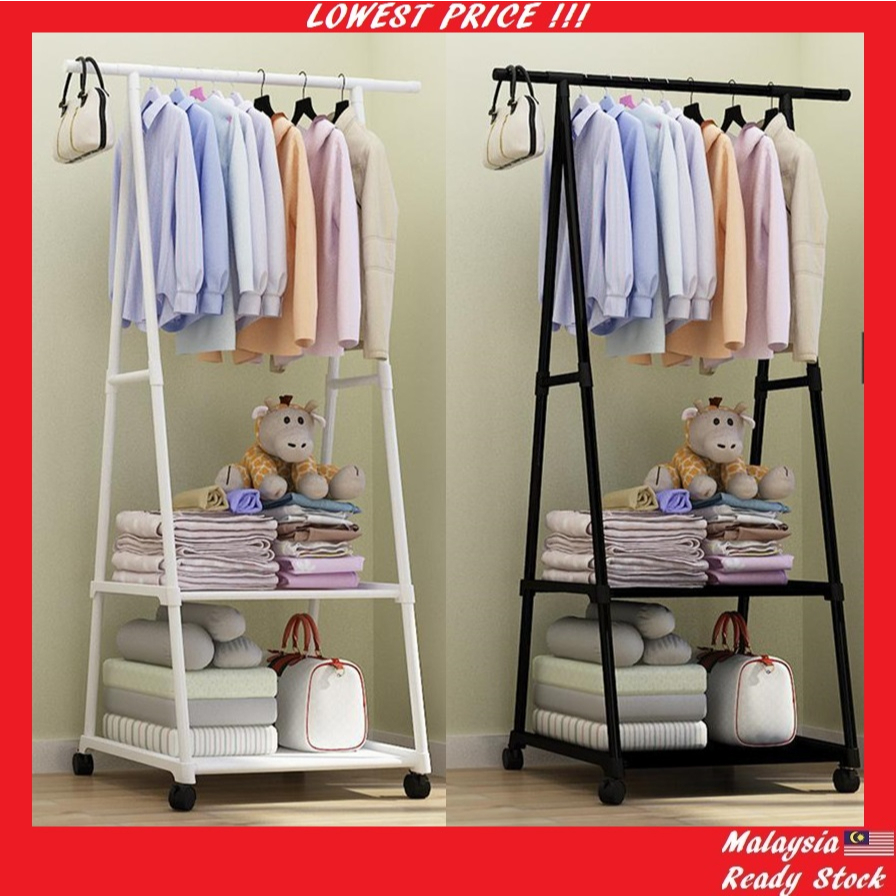 Triangle Cloth Rack Home Indoor & Outdoor Simple Clothes Hanger Storage Racks Wardrobe With Wheels Rak Baju