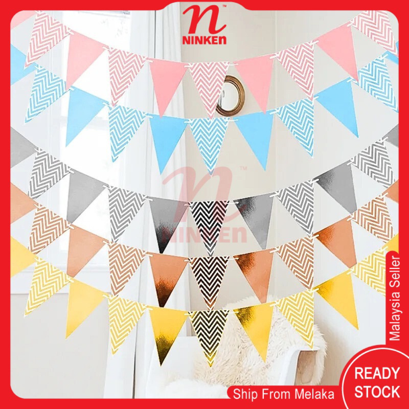 Triangle Flag Banner For Birthday Wedding Full Moon Baby Naming Party Atikha Decoration Metallic