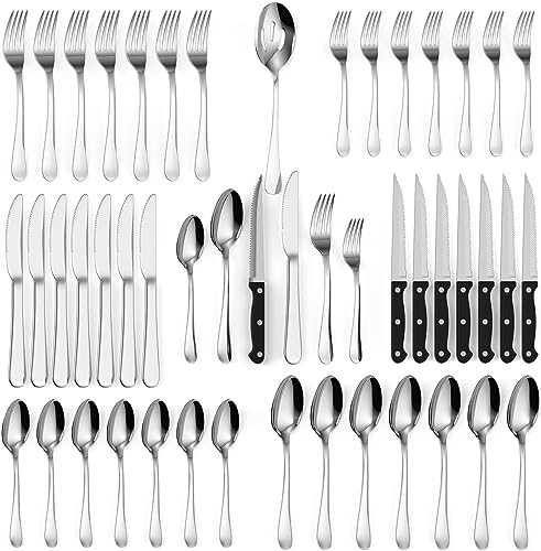 Tribal Cooking 48 Piece Silverware Set - Service for 8 - Stainless Steel Flatware serving set - Cutlery Set - Knives, Fork, and Spoon - Utensil sets - Dishwasher Safe - Stunning Polished Finish