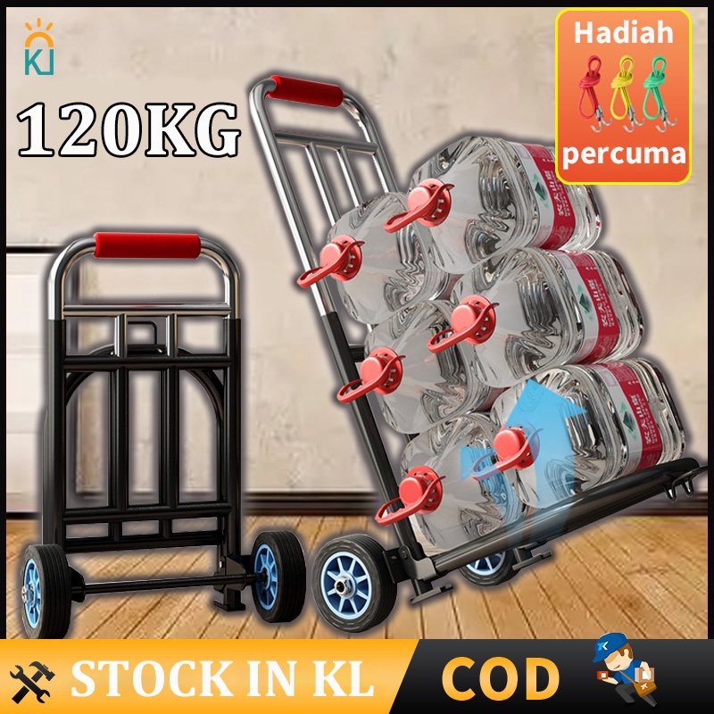 Trolley Foldable Hand Truck 6 Wheels Climb Stairs Troli Barang Pasar Malam Troli Heavy Duty Shopping Cart Extendable