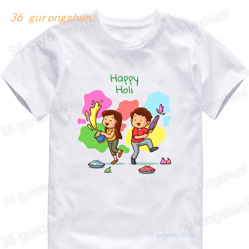 T Shirt Boys T Shirts Kids Tshirt Dhaarmik Happy Holi Gift for Indians T-shirts summer Tops For boy-clothing Children Clothes