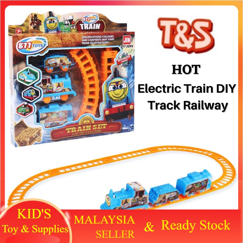 T&S HOT Electric Train DIY Track Railway Playsets Children Toys Fun game Earning Education Learning toy kid 4 carriages