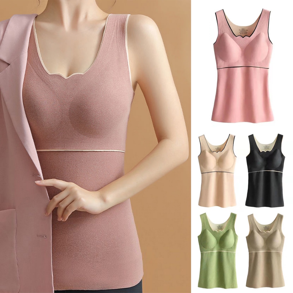 [Ts] Women Thermal Top Winter Bottoming Tank Top Cozy Sleeveless V Neck Thermal Vest for Women Winter Padded Pullover Tank Top