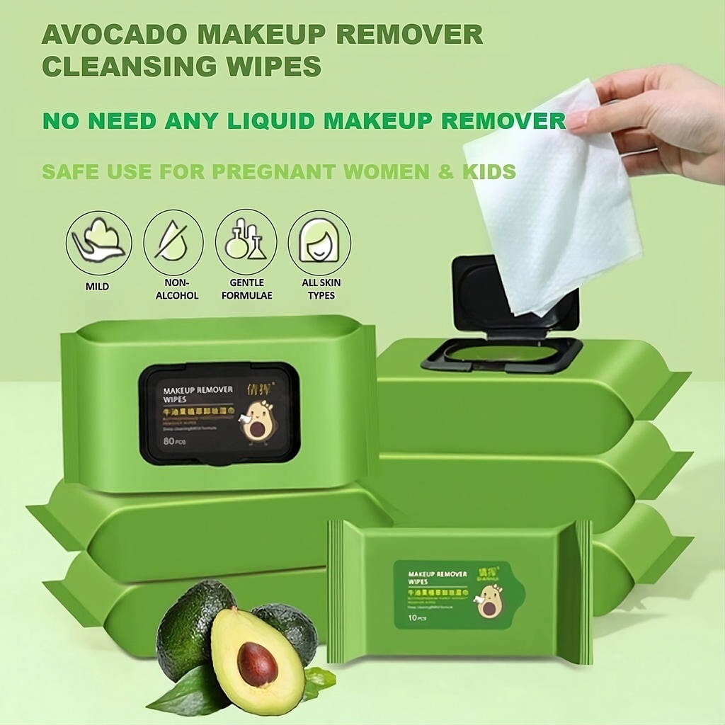 Tuala Pembersih Solek Avacado Makeup Remover Wet Tissue Face Deep Cleansing Eyes Lips Skin Moisturizing Make Up Pads