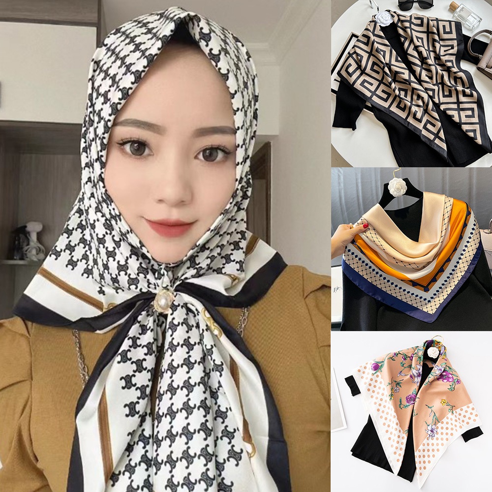 Tudung bawal satin clearance printed shawl hijab bawal corak scarf square imitated silk ready stock Malaysia-Erynna