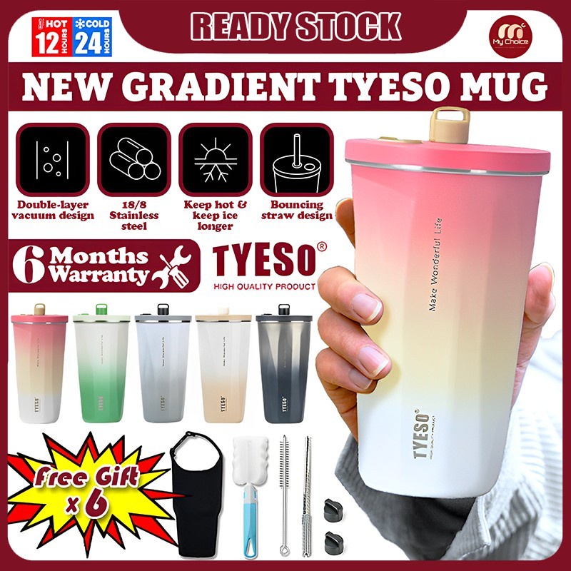 Tyeso Gradient Coffee Mug 600ml With Retractable Straw 6x Free Gifts 304 Stainless Steel Water Bottle Cup Botol Air 保温杯