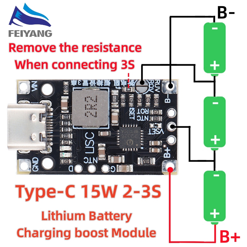 Type-C USB 2/3S BMS 15W 8.4V 12.6V 1.5A Lithium Battery Charging Boost Module With Balanced Support Fast Charge With Indicator