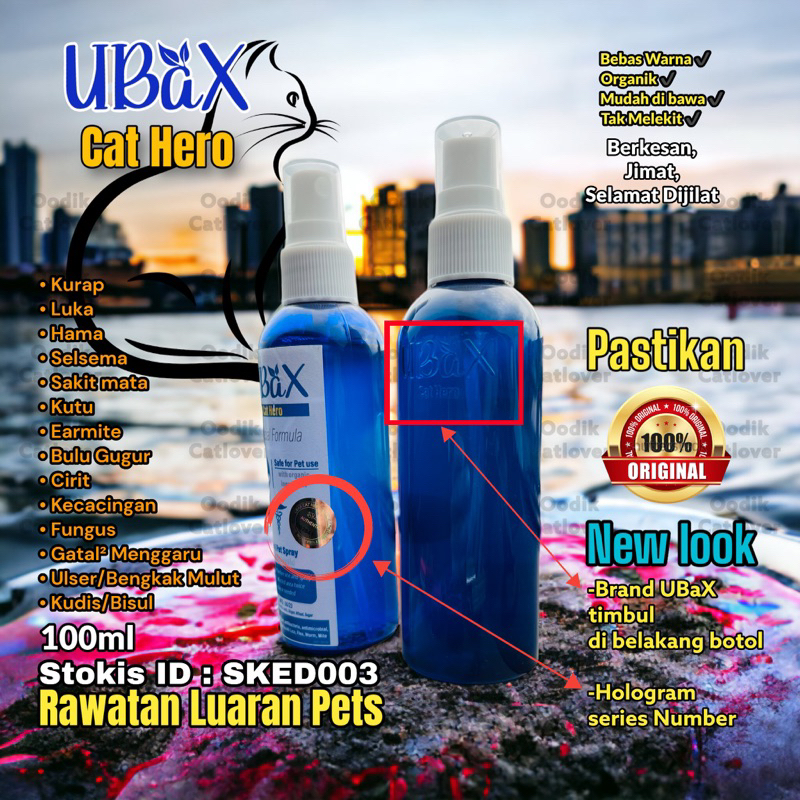 Ubax Spray Kucing Cat Hero Original HQ Ubex selsema fungus earmite bulu gugur luka di telinga & Deep Cleaning Scrub