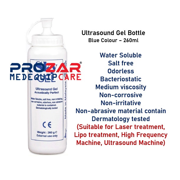 ULTRASOUND GEL 260ML BLUE/CLEAR COLOUR NO ODOUR FACE LASER MACHINE 1 BOTTLE