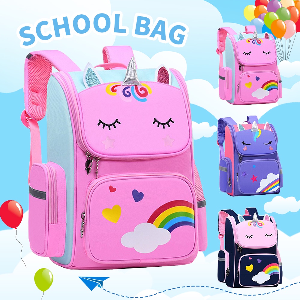 Unicorn Bag Beg Sekolah Children's School Bag Kids Girl Unicorn Bag Sekolah Backpack Kindergarten Zipper Multi-pocket