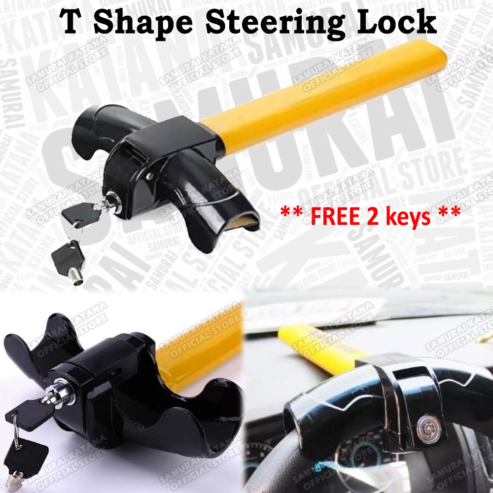 Universal Car DIY Vehicle Security T Shape Steering Lock Anti Theft Kunci Stereng Kereta Armored Bar Cegah Kecurian