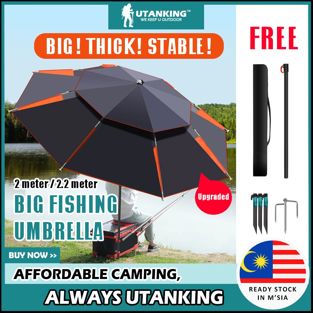 UtanKing™ Big Fishing Umbrella Camping Khemah Payung Memancing Besar Beach Rainproof UV Sun Shade Patio Garden Parasol