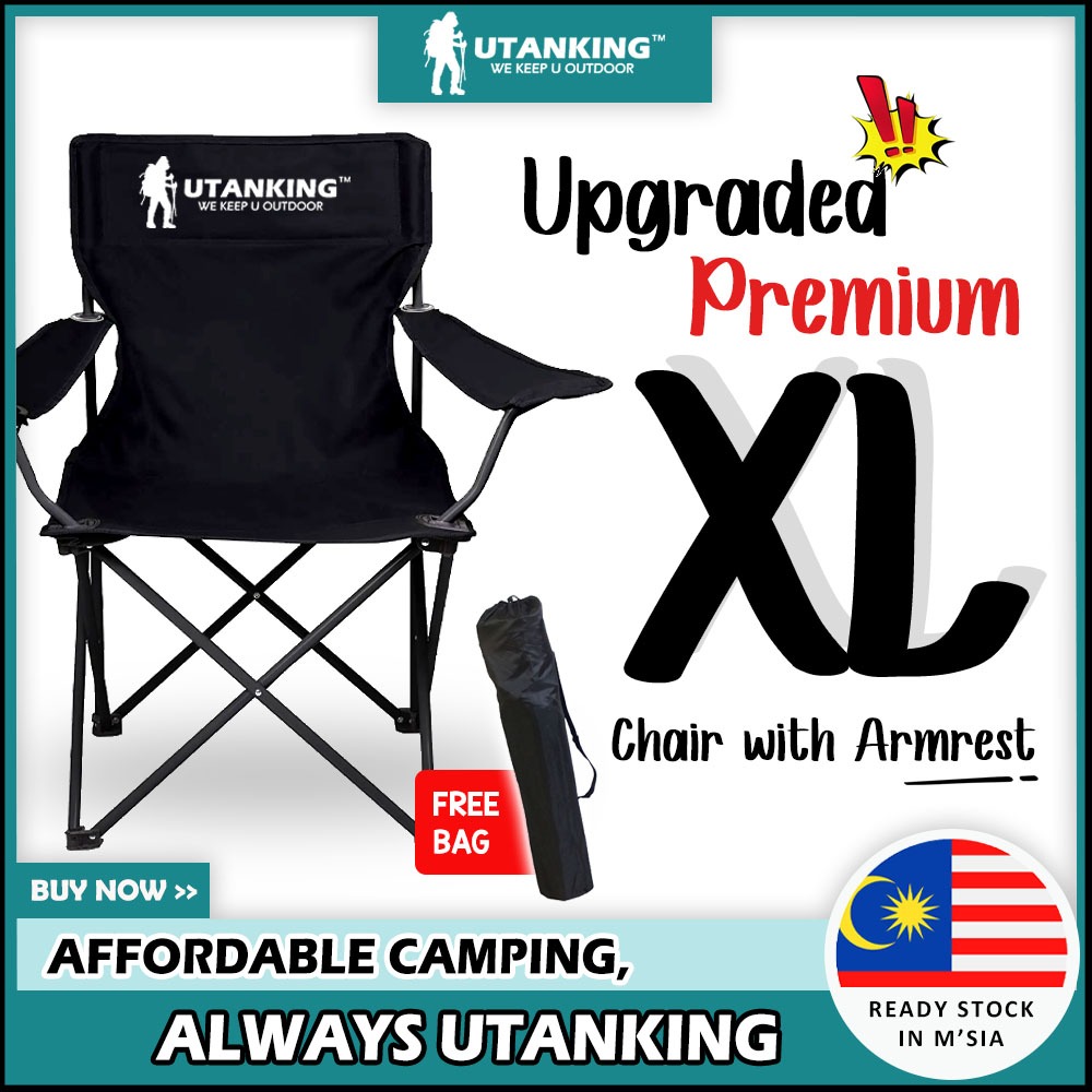 UtanKing™ Foldable Camping Chair with Arm Rest Cup Holder Outdoor Picnic Fishing Hiking Large Stool Kerusi Lipat Khemah