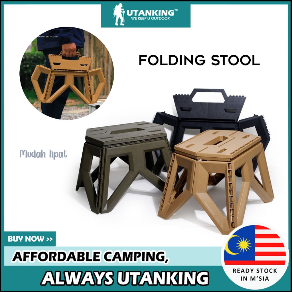 UtanKing™ Military Folding Stool Outdoor Camping Chair Army Foldable Step Stools Portable Travel Bench Kerusi Lipat