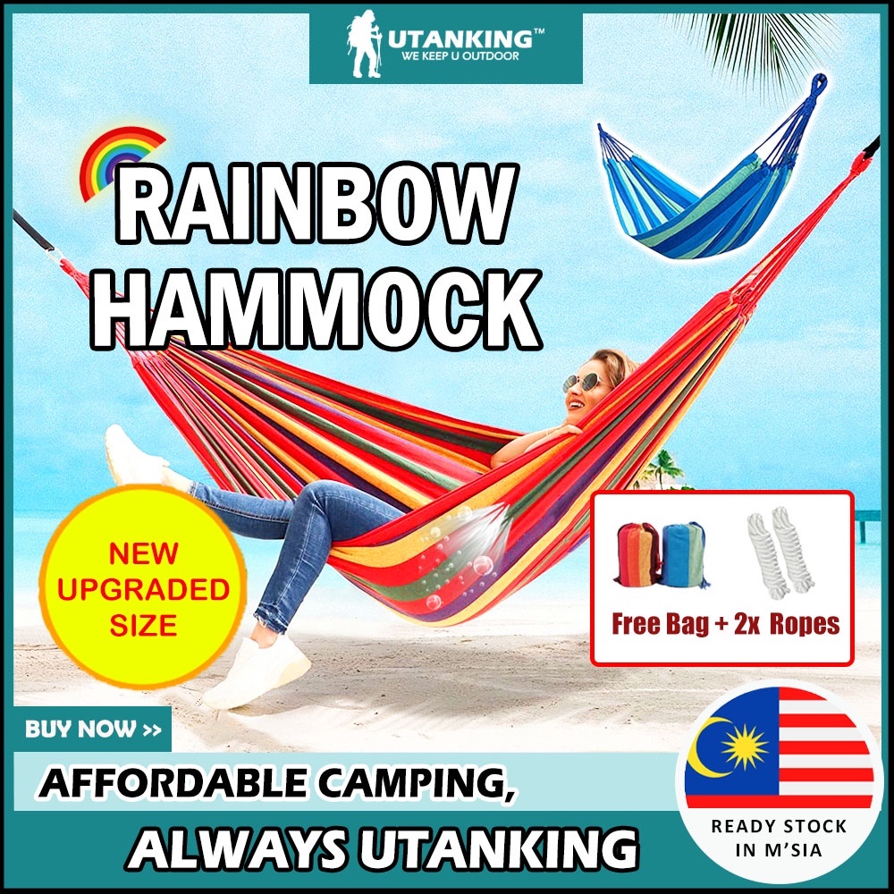 UtanKing™ Rainbow Hammock Outdoor Canvas Fabric Camping Striped Tree Swing Hanging Bed Chair Endui Buaian Gantung Tidur