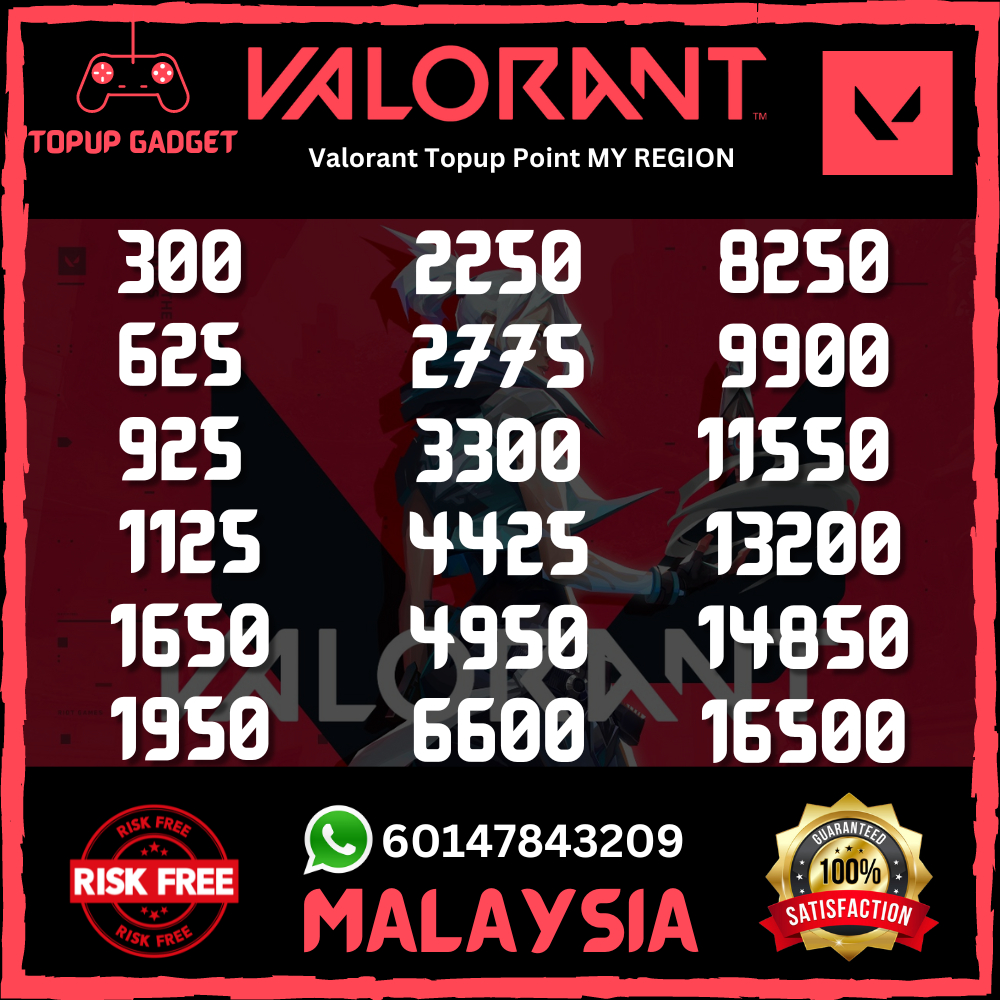 VALORANT PC GAME POINT FAST DELIVERY (NO NEED LOGIN / PASSWORD)(MY/HK REGION)